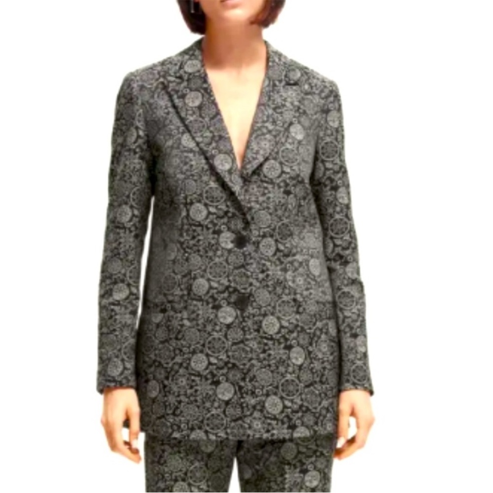 New Anthropologie Scotch & Soda Jacquard Black and Silver Patterned Blazer XL